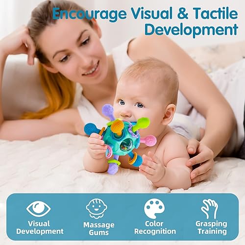 Miniatura 5 de Juguetes sensoriales para bebés de 0 a 6 a 12 meses, juguetes de dentición Montessori de 3 a 6 meses, desarrollo de bebés recién nacidos, sonajeros