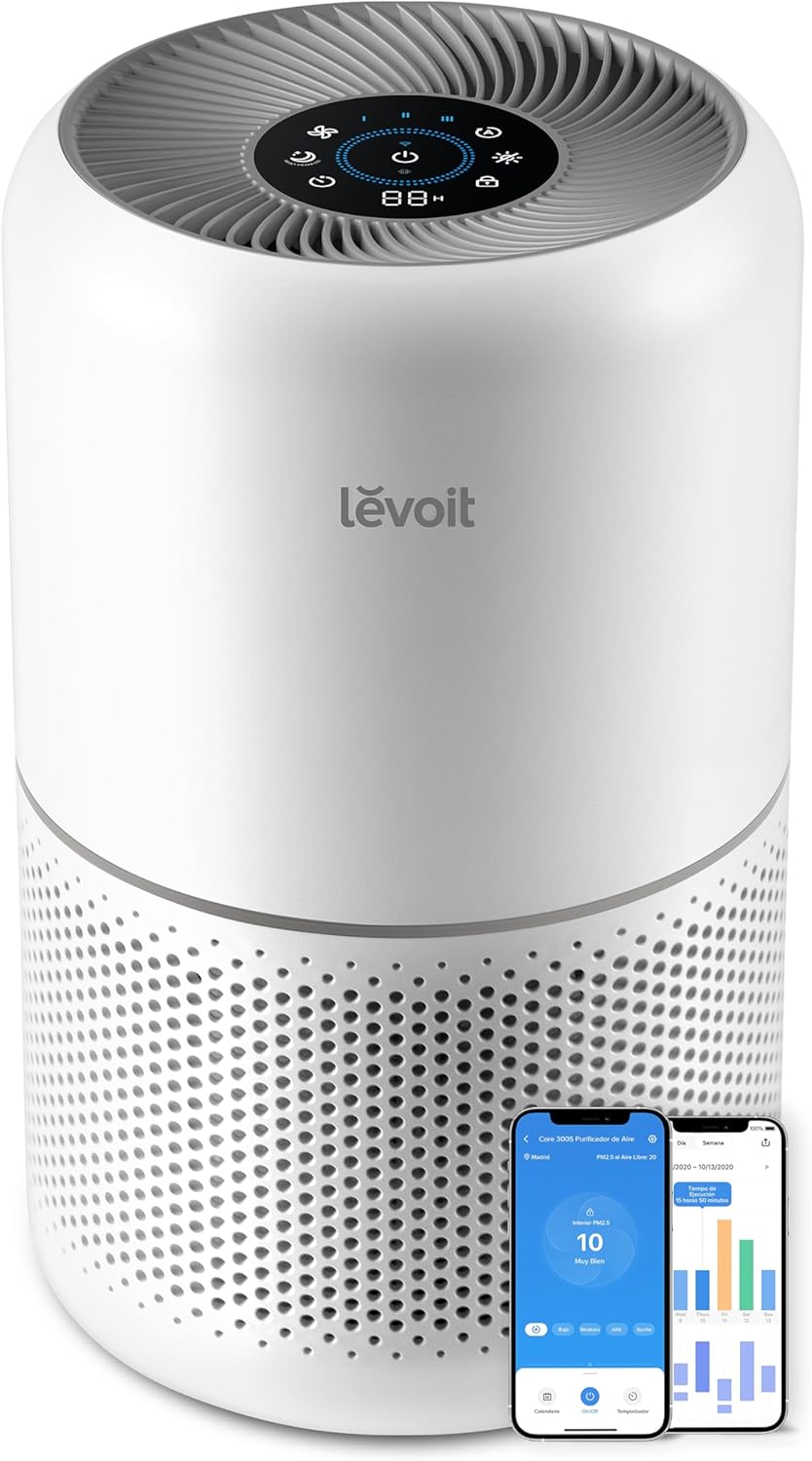 LEVOIT Purificador de Aire con Filtro HEPA Core 300S, Compatible Alexa y APP, Modo Inteligente, 22dB Modo de Sueño Silencioso, Elimina 99.97% de Alergia Polen Ácaros Humo Pelo de Mascota, Bajo Consumo