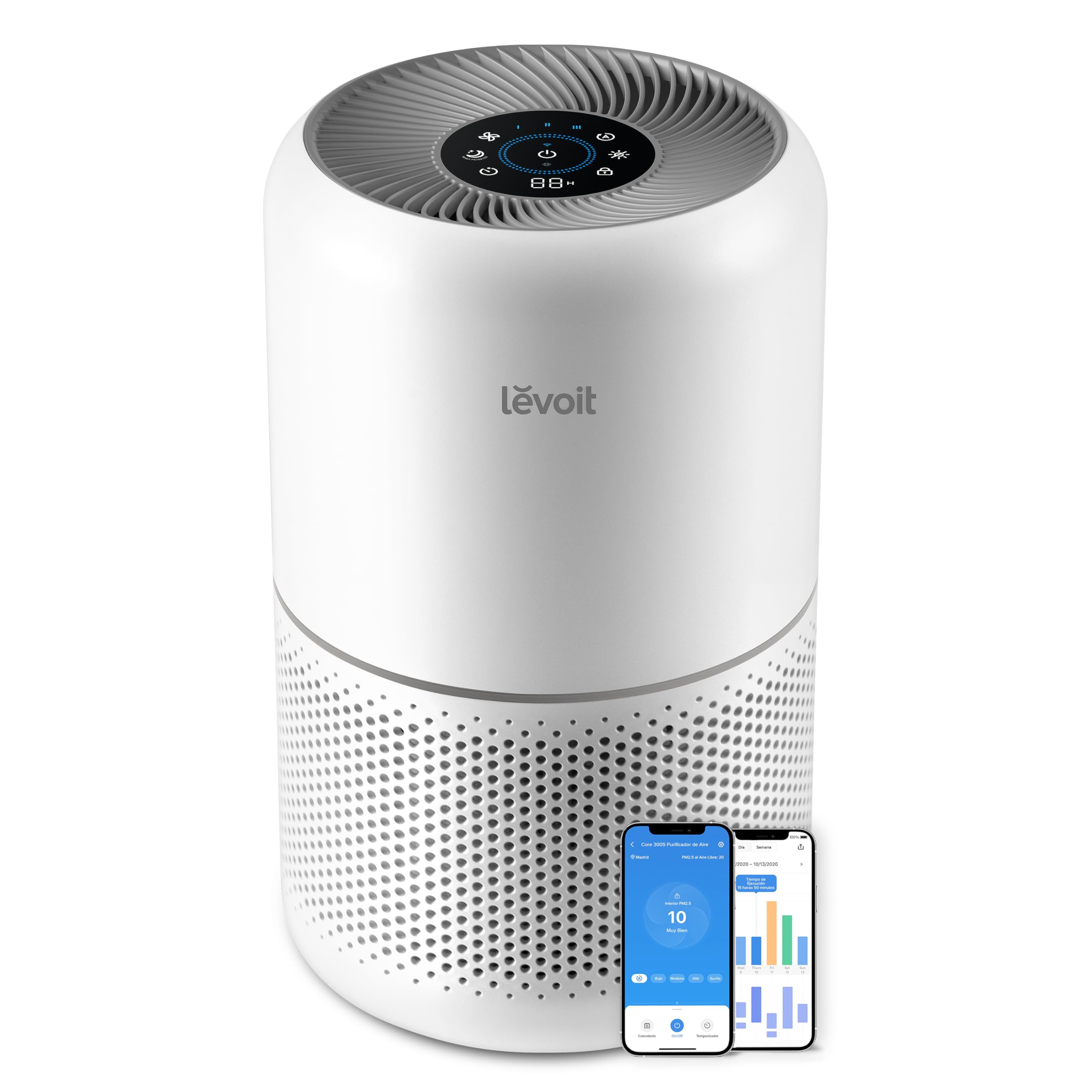 LEVOIT Purificador de Aire con Filtro HEPA Core 300S, Compatible Alexa y APP, Modo Inteligente, 22dB Modo de Sueño Silencioso, Elimina 99.97% de Alergia Polen Ácaros Humo Pelo de Mascota, Bajo Consumo