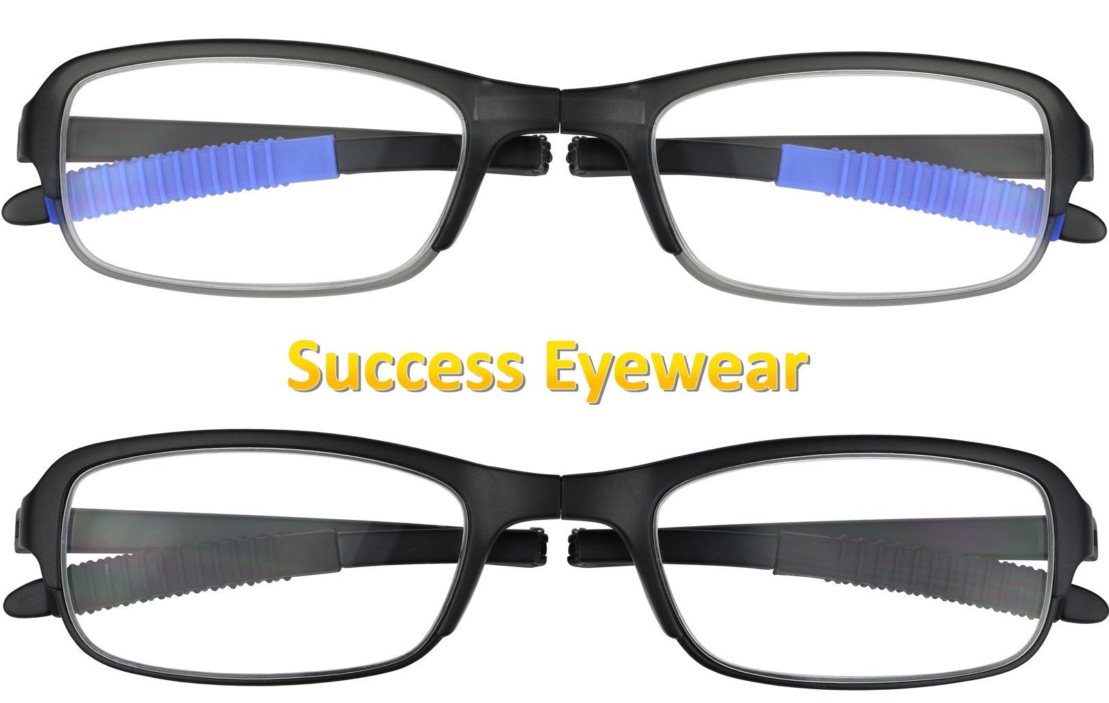 Success Eyewear Gafas de lectura plegables de moda, 2 pares, con estuche, unisex, para hombre y mujer, en gris mate, azul y negro mate, 1,25