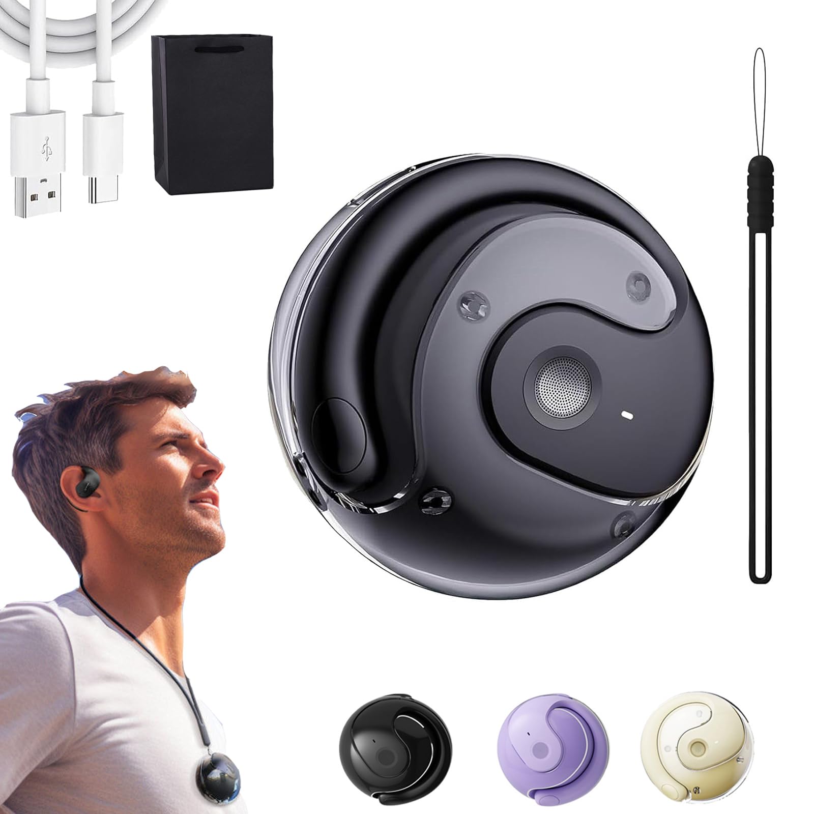 HY-T26 Pro Language Translator, Translation Earbuds, Supports Over 75 Different Languages, Portable Wireless Bluetooth Translator Device, Real Time Playing Music and Phone Call (Black)