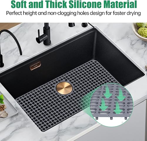 Miniatura 3 de Protectores de silicona para fregadero de cocina de 27.2 x 13.4 pulgadas, tapete para fregadero de cocina para la parte inferior del fregadero de