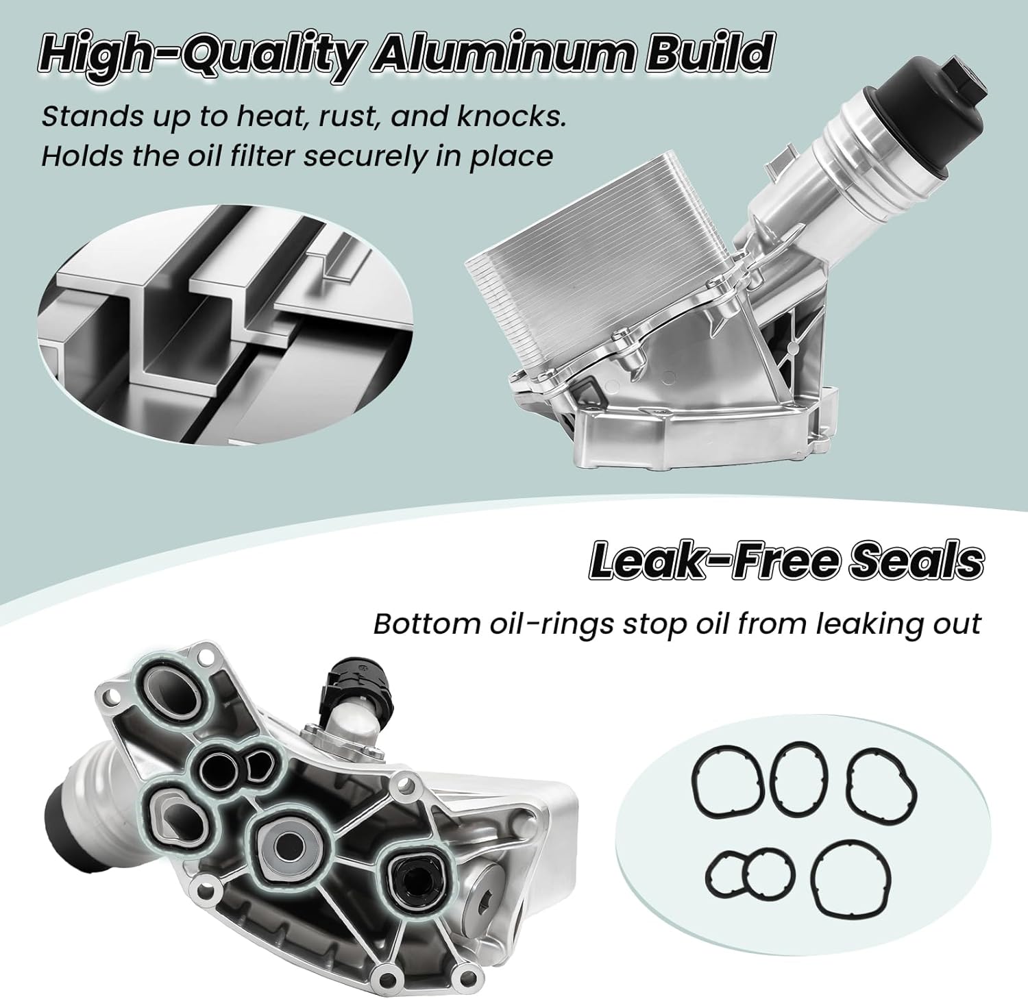 11428583895 11428511391 Aluminium Engine Oil Filter Housing Assembly with Oil Cooler & Filter Compatible with BMW 340i 440i 540d 540i 640i 740i M240i X3 X4 3.0L 2016-2021