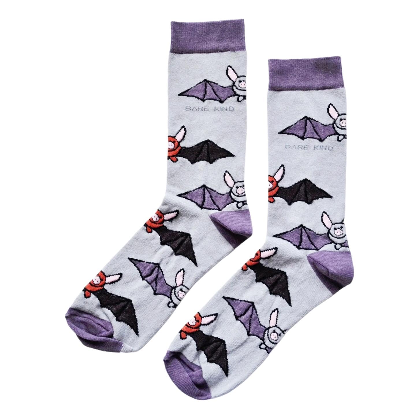 Bare Kind Lavender Save The Bats Grey & Soft Bamboo Socks 7-11Uk