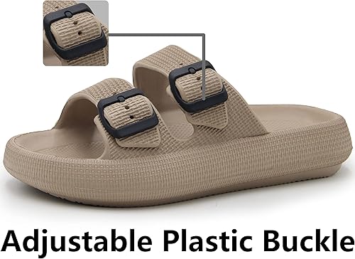 Miniatura 3 de Weweya - Sandalias para mujer y hombre, pantuflas acolchadas, sandalias ajustables con doble hebilla, sandalias planas de EVA