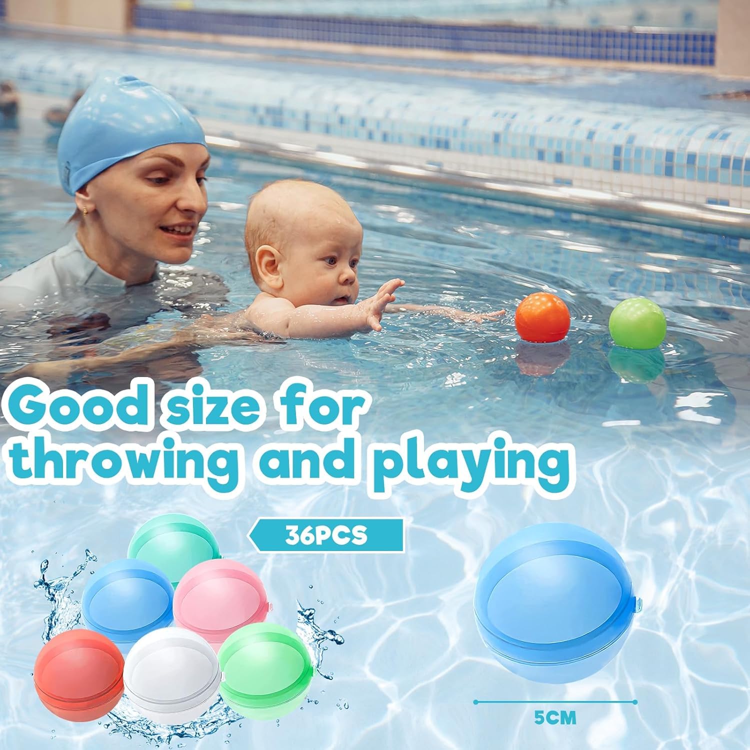 NCKIHRKK Globos de Agua Reutilizables, 36 Piezas Globos Agua de Silicona de Llenado Rapido, Juguetes de Bolas Agua Rellenables, Pelotas de Agua Juegos Playa/Piscina/Verano/Fiestas Acuáticas para Niños — view 5