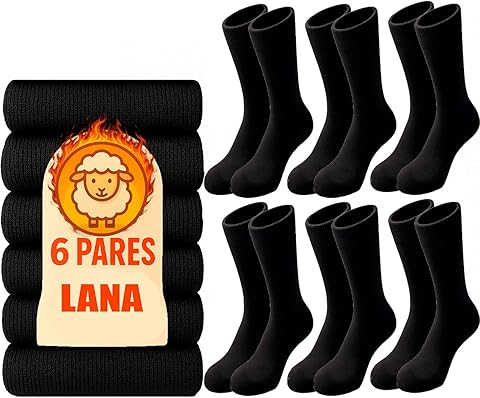 6 Pares Calcetines Térmicos Hombre y Mujer – Calcetines Invierno Algodón o Lana - Calcetines Frío Extremo Interior Afelpado - Socks Winter Suaves, Cómodos y Transpirables para el Día a Día.