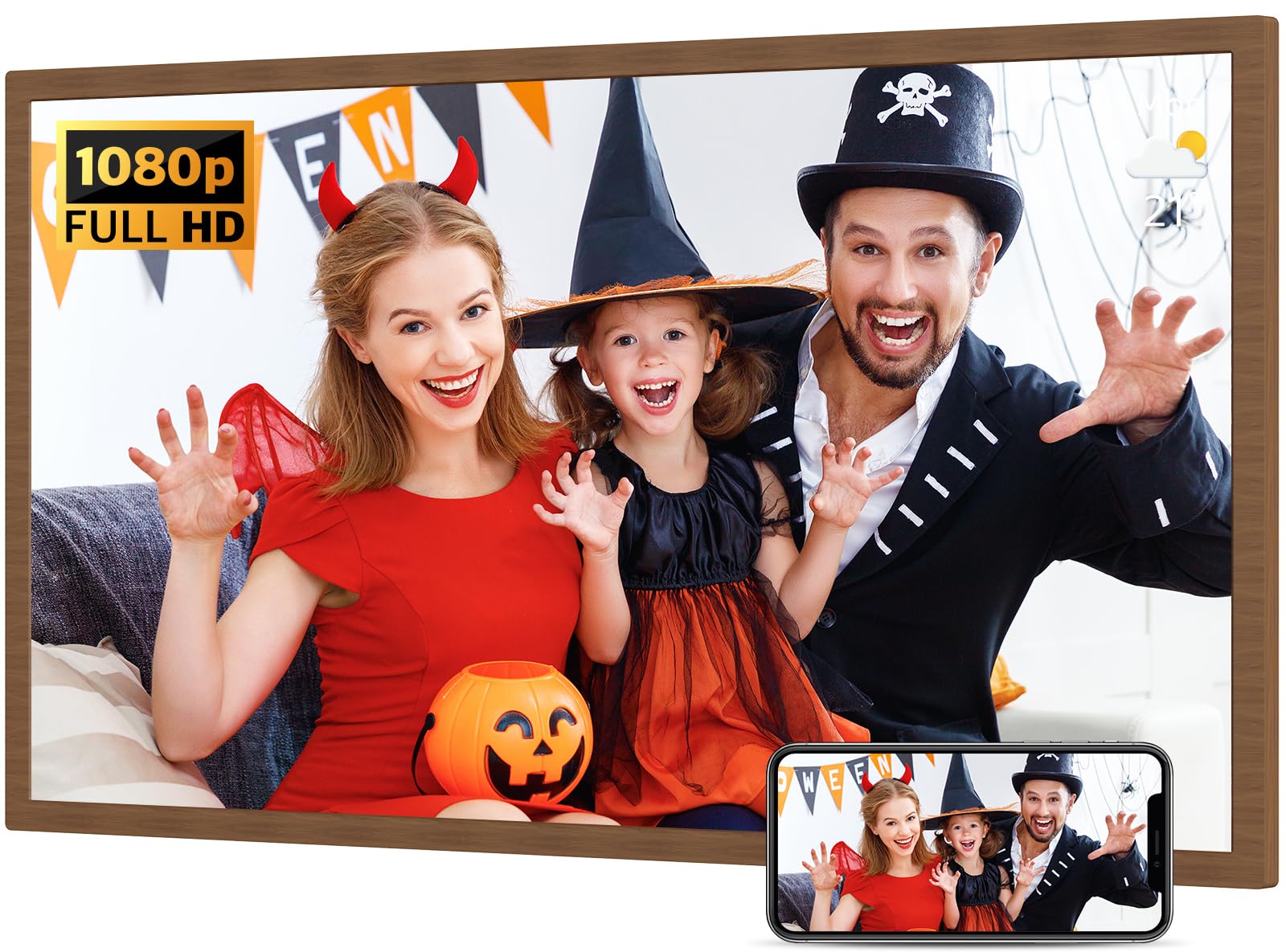 Large Digital Picture Frame 32-Inch-WiFi-Photo-Frame - FHD IPS Digital Frame, Remote Control, Auto-Rotate, Load Photo Video from Phone via APP Email, Free Cloud Storage, Dark Wood Grain, Gifts for Mom