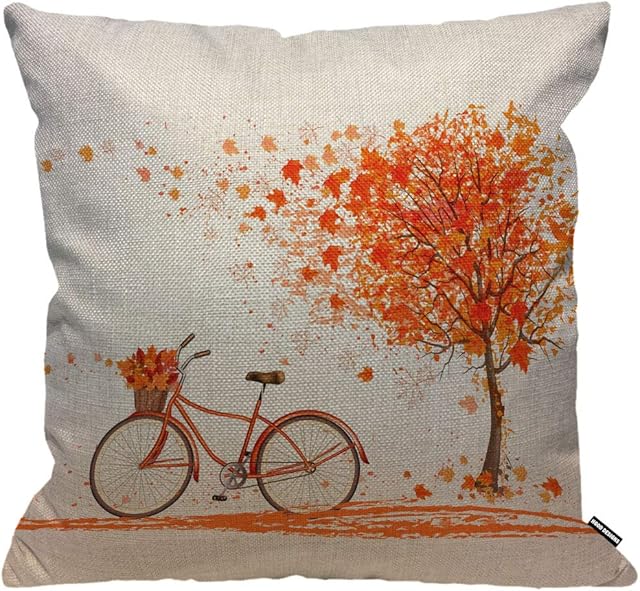 HGOD DESIGNS Cushion Cover Maple Tree Maple Leaf Fall On The Land With Bicycle Throw Pillow Cover Home Decorative for Men/Women/Boys/Girls living room Bedroom Sofa Chair 18X18 Inch Pillowcase