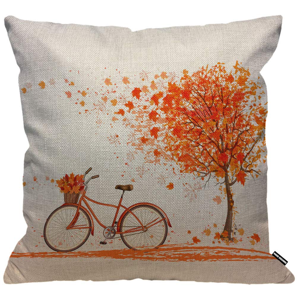 HGOD DESIGNS Cushion Cover Maple Tree Maple Leaf Fall On The Land With Bicycle Throw Pillow Cover Home Decorative for Men/Women living room Bedroom Sofa Chair 18X18 Inch Pillowcase