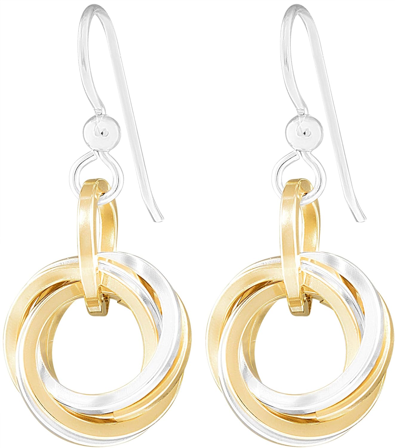 Two-Tone Chunky Love Knot Dangle Earrings for Women | 14K Gold-Filled & Sterling Silver 925 Circles | Modern Everyday Mixed Metal Jewelry Gift for Her