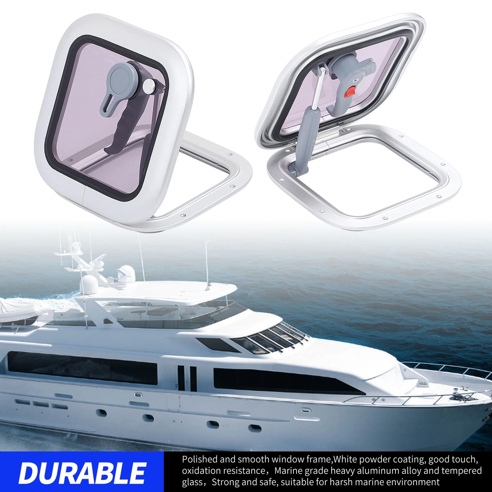 Finestra per Boccaporto per Barche 211 X 211 Mm Oblò Quadrato Grigio Lucernario con Asta di Supporto in Acciaio Inossidabile, con Vetro, Buona Tenuta, Tipo a Spinta per Yacht
