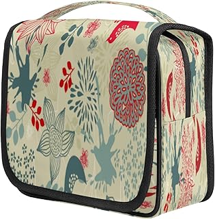 Saco de higiene pessoal pendurado flor retrô portátil à prova d'água bolsa de higiene pessoal de viagem com gancho, pássaro organizador de maquiagem cosméticos de grande capacidade com zíper para mulheres homens, kit de acessórios de viagem xampu banheiro bolsa de higiene pessoal de Natal