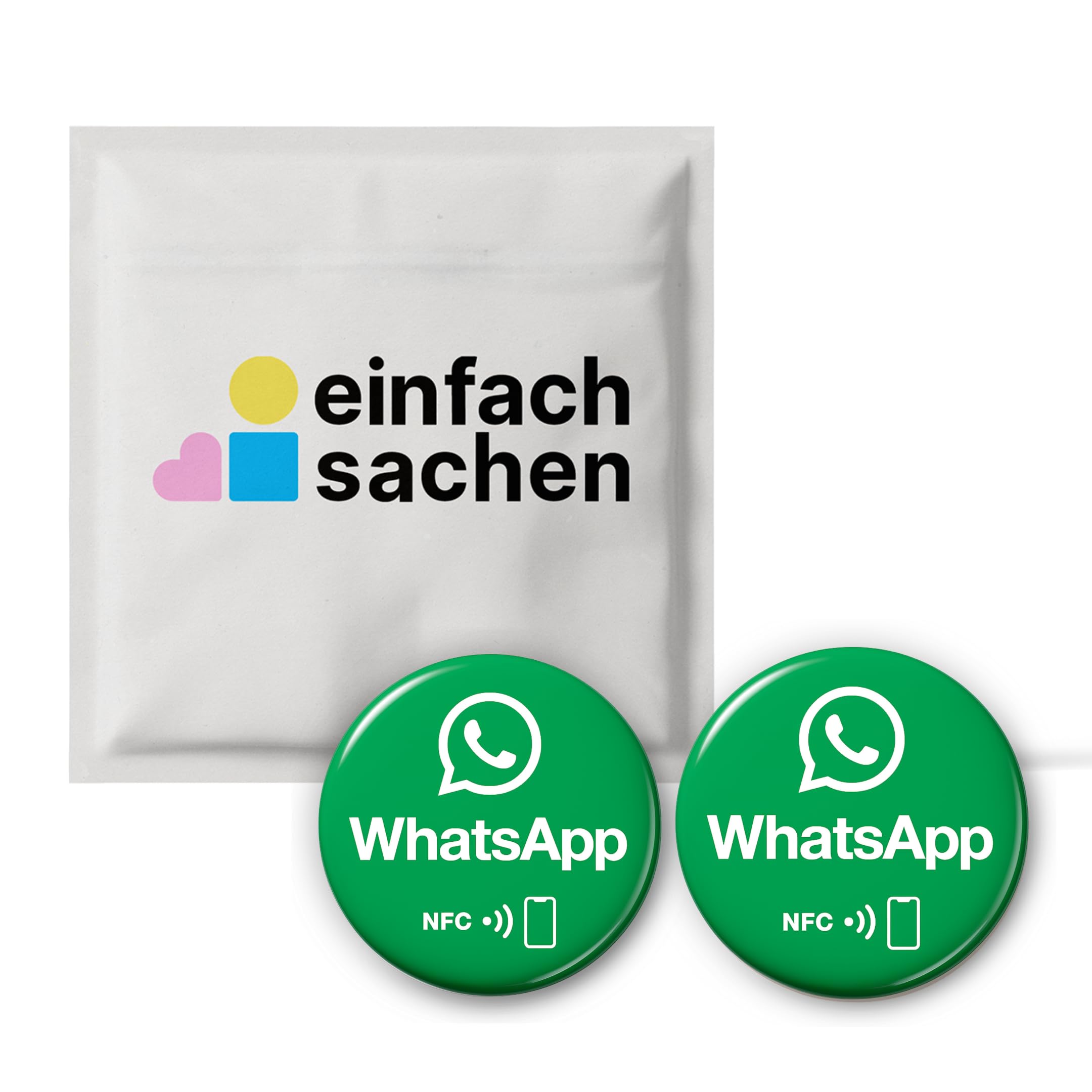 Lot de 2 autocollants Whatsapp NFC - Planifier des rendez-vous et partager un contact sans contact - Programmable et réutilisable - 3 cm de diamètre - Autocollant de contact Whatsapp pour cabinet