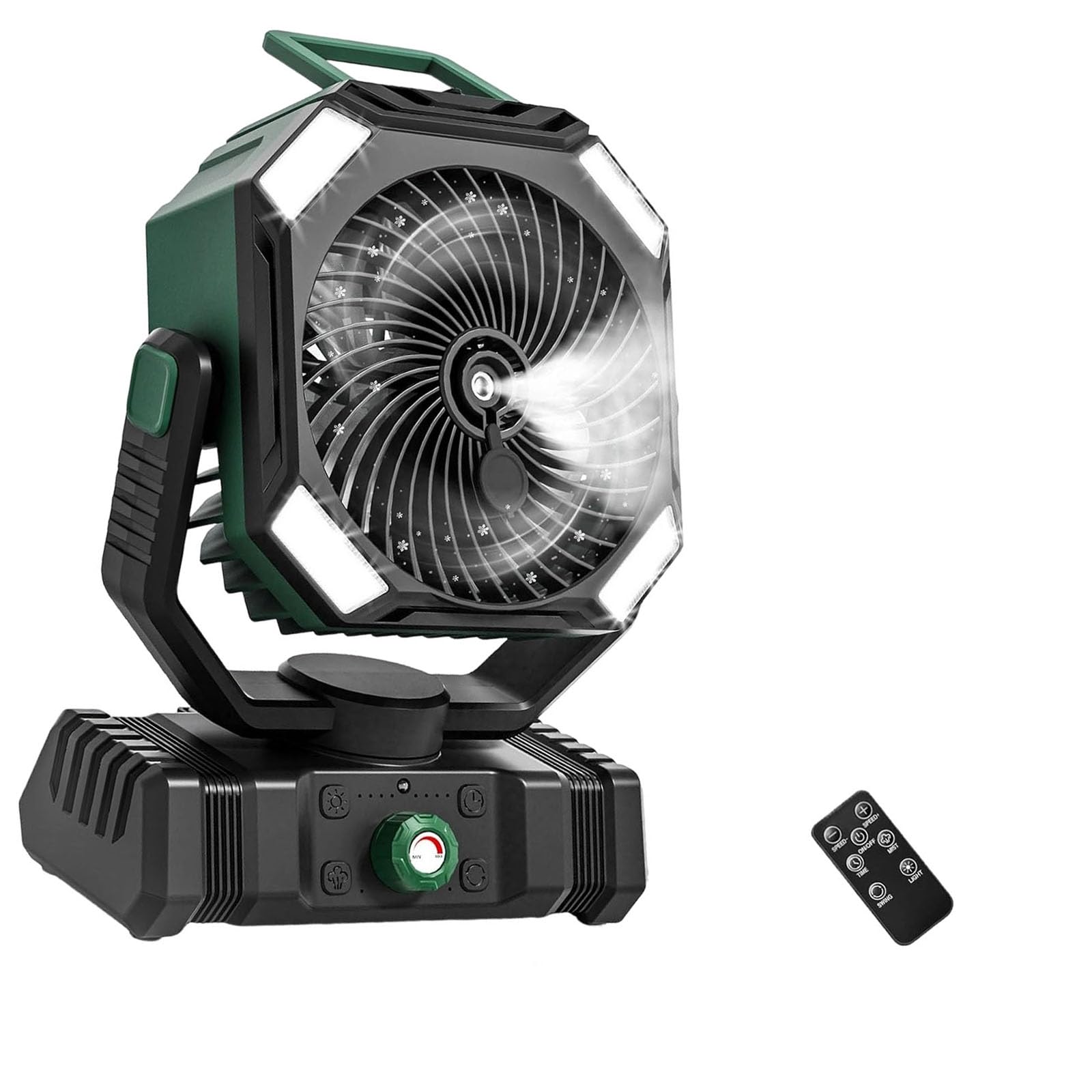 Elnwnnkc Tent Fan with Handle and LED Light Rechargeable Camping Desk Portable Air Conditioners Easy to Carry Rechargeable Camping with LED Light