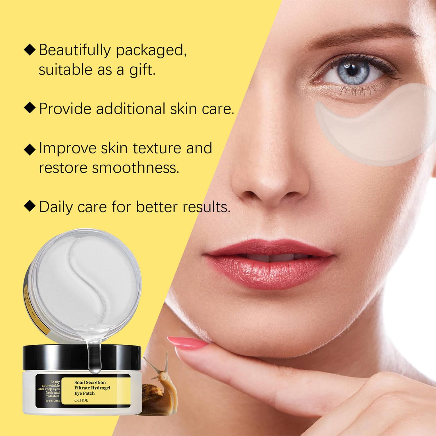 60Pcs Snail Mucin Under Eye Patches, Collagen Hydrating Gel Pads, Snail Mucin Eye Pads, Reduce Puffy Eyes & Dark Circles - Image 3