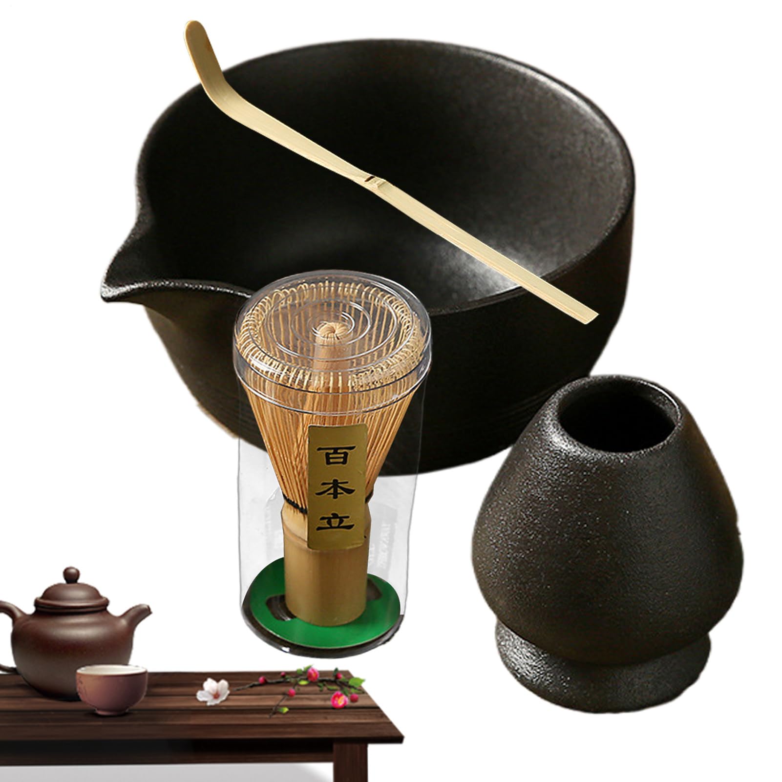 Set Matcha en céramique artisanale avec bol à bec et fouet traditionnel