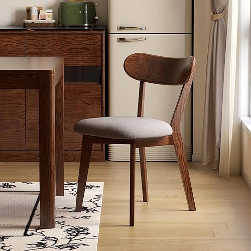 Miniatura 2 de Sillas de comedor 100% de roble sólido, silla de comedor moderna de mediados de siglo con respaldo curvo, sillas de comedor tapizadas de tela para