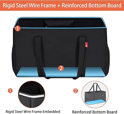 Miniatura 5 de RVSNQ Bolsa de mano extra grande, bolsas plegables reutilizables para comestibles, bolsa plegable con marco de alambre de metal y tablero inferior