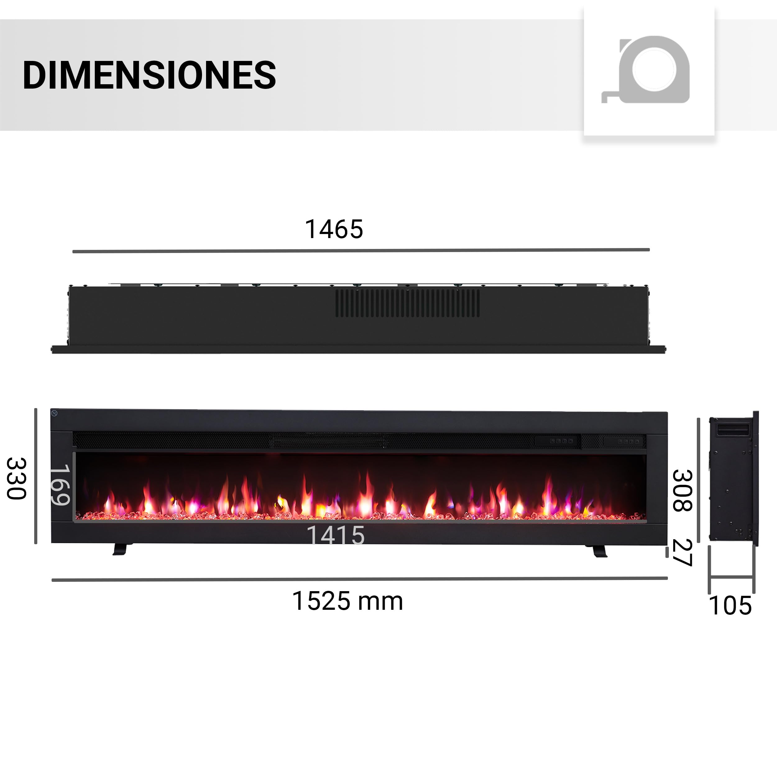 BALDERIA Agnes 60 - Chimenea electrica Decorativa de Pared con Efecto Llama 3D y calefaccion — view 6
