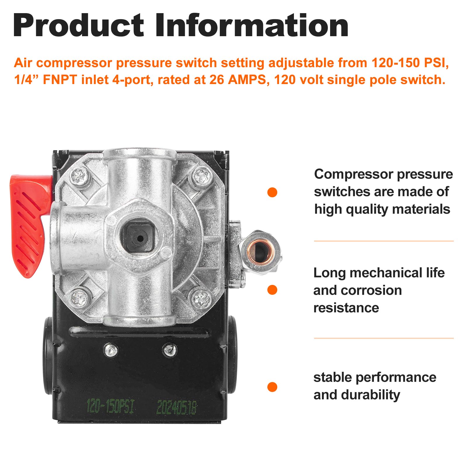 Air Compressor Pressure Switch - Replace Z-D26612 -4