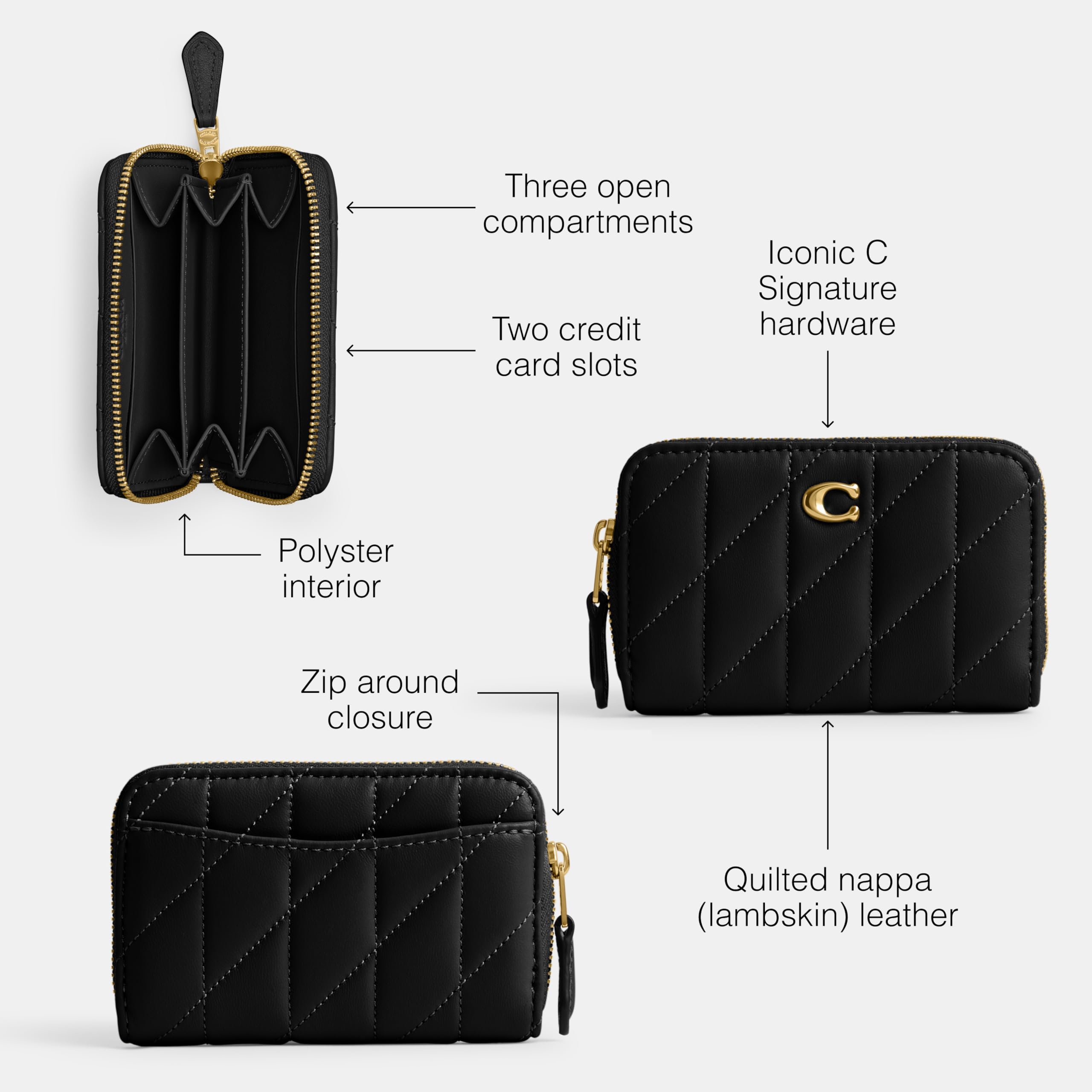 Coach Quilted Pillow Leather Small Zip Around Card Case