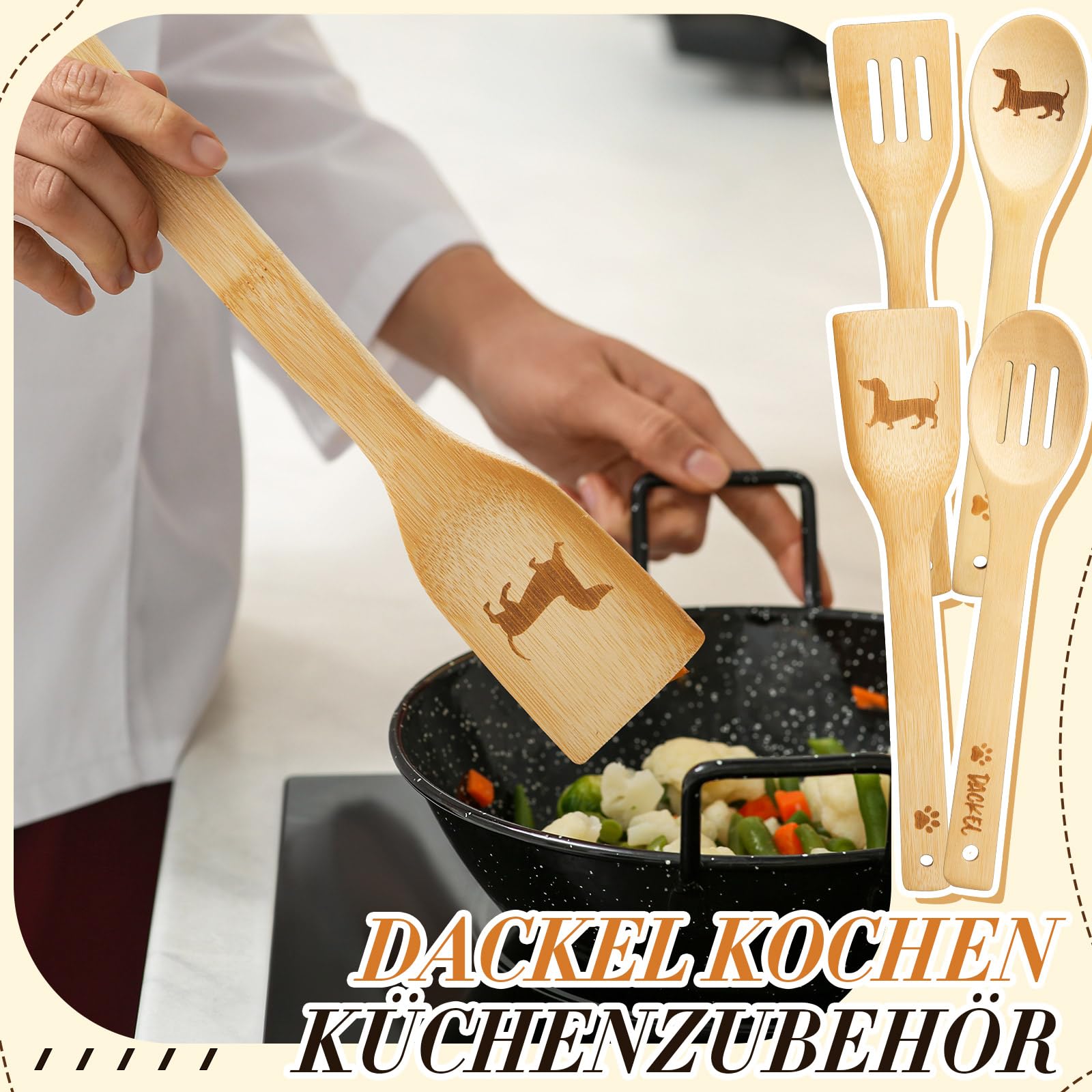 Patelai Set Regalo Inaugurazione Casa 7 Pezzi – Tagliere In Legno, Strofinacci, Frusta In Silicone, Misurini – Regalo Nozze