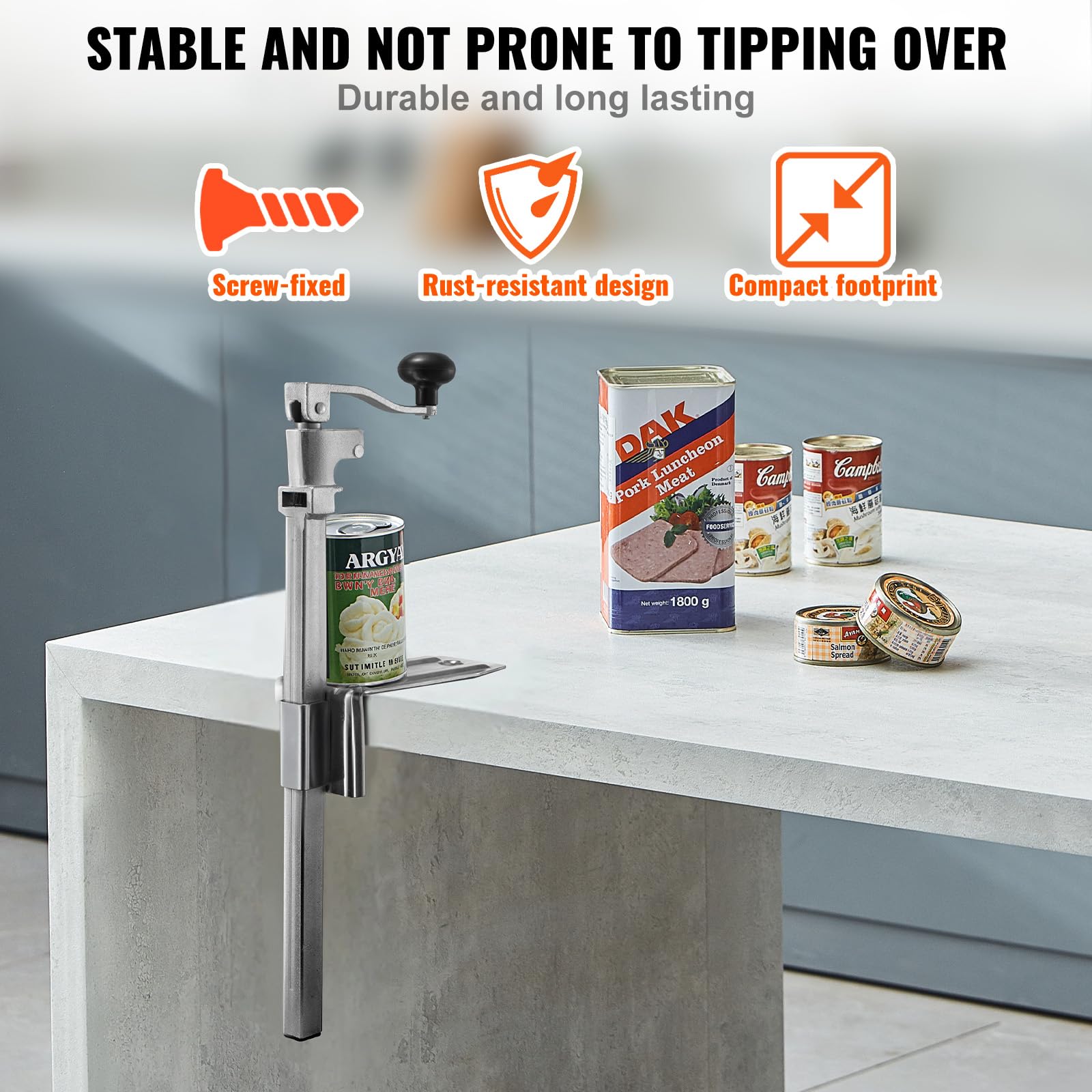 VEVOR Apriscatole Commerciale in Ghisa da Tavolo per Lattine Alte 30 cm, Lama Acciaio Inossidabile, 235 x 100 x 660 mm