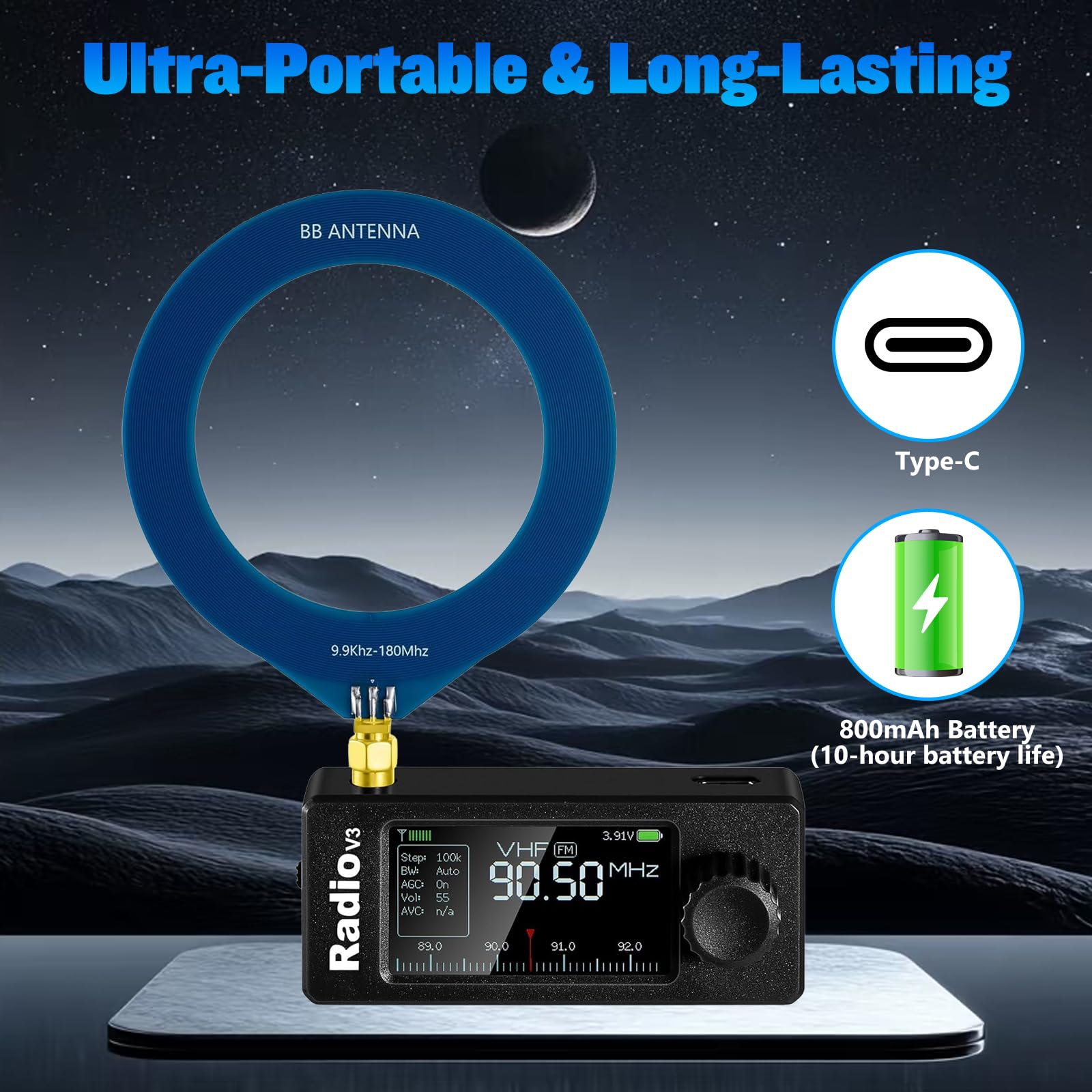 AURSINC Si4732 ATS Mini Radio V3 Pocket Shortwave Radio Receiver, HF SW MW VHF All Band, AM/FM/LSB/USB Mode, with 800mAh Battery for Outdoor Adventures, Travel, Daily Use