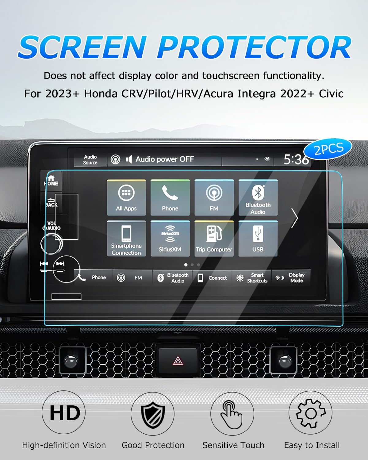 Autorder 2PCS Screen Protector for 2023-2025 Honda Pilot/Acura Integra Accessories 9-Inch Tempered Glass 9H Navigation Touchscreen Protective Film image 2