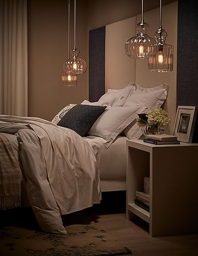 Miniatura 4 de Kichler Riviera - Colgante de 1 luz de 13 pulgadas con cristal acanalado transparente en níquel cepillado