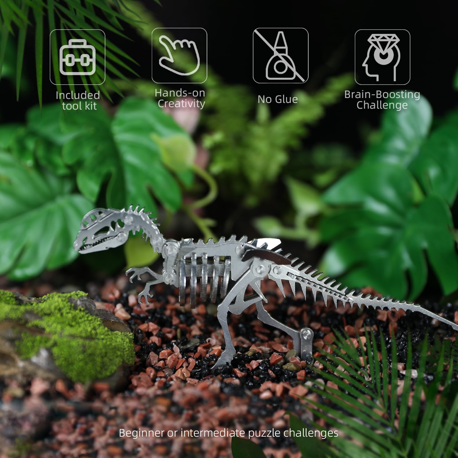 Kolotesame Dilophosaurus 3D Metal Puzzle Wolf Model for Adults DIY Dinosuar Skeleton Building Kit - Image 4