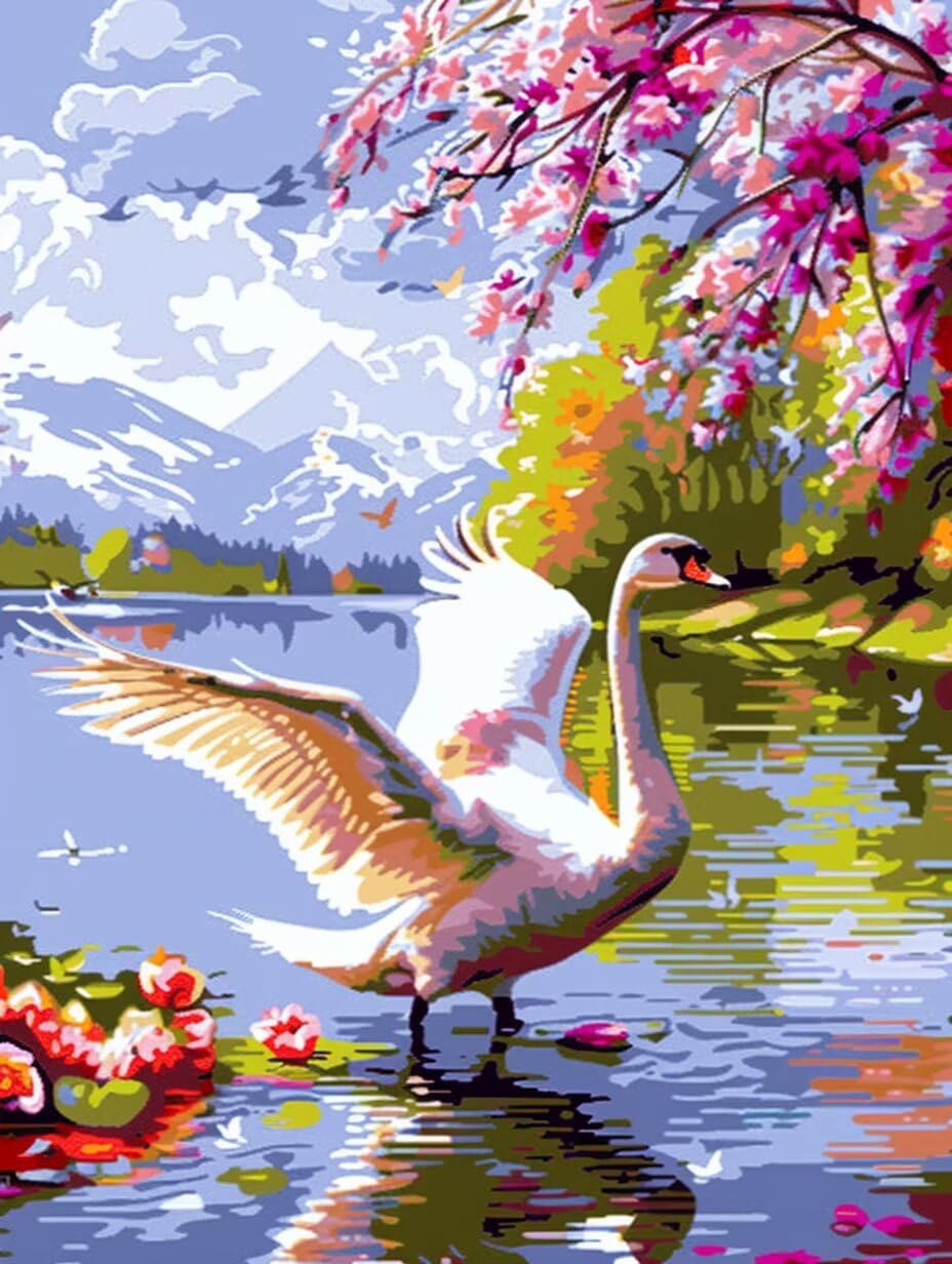 Diamond Painting Baum Malen Nach Zahlen Erwachsene, 5D Diamant Painting Bilder Schwan Diamond-painting Mosaikherstellung Bastelset Kinder ab 6 Jahre, Deko Wohnzimmer, Mädchen Geschenke 70x100cm 6X-859