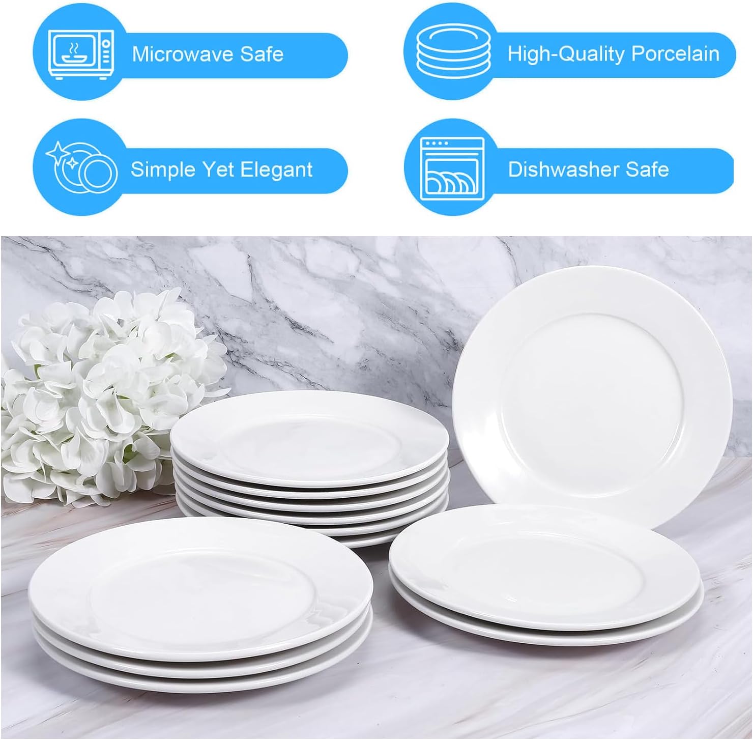 12 Pcs Porcelain Dessert Plates, Appetizer Plates, 6 Inch, White