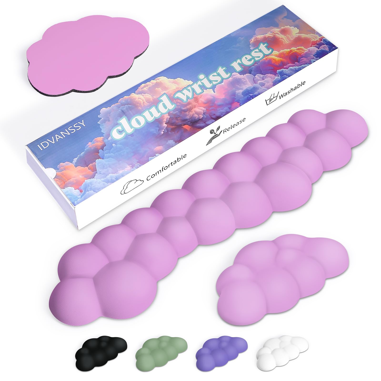 Pink Cloud Wrist Rest Ergonomic Memory Foam Wrist Support with Stylish Design, Waterproof and Washable Keyboard Wrist Rest, Non-Slip Base Wrist Keyboard Support, for Office, Home, and Gaming