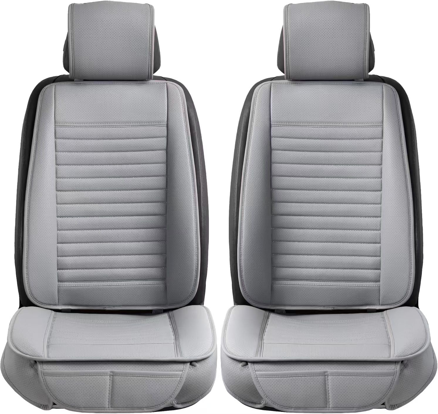 2pc Car Seat Covers, Luxury Car Protectors, Universal Anti-Slip Driver Seat Covers, Edge Wrapping Front Car Seat Covers with PU Leather(Gray)