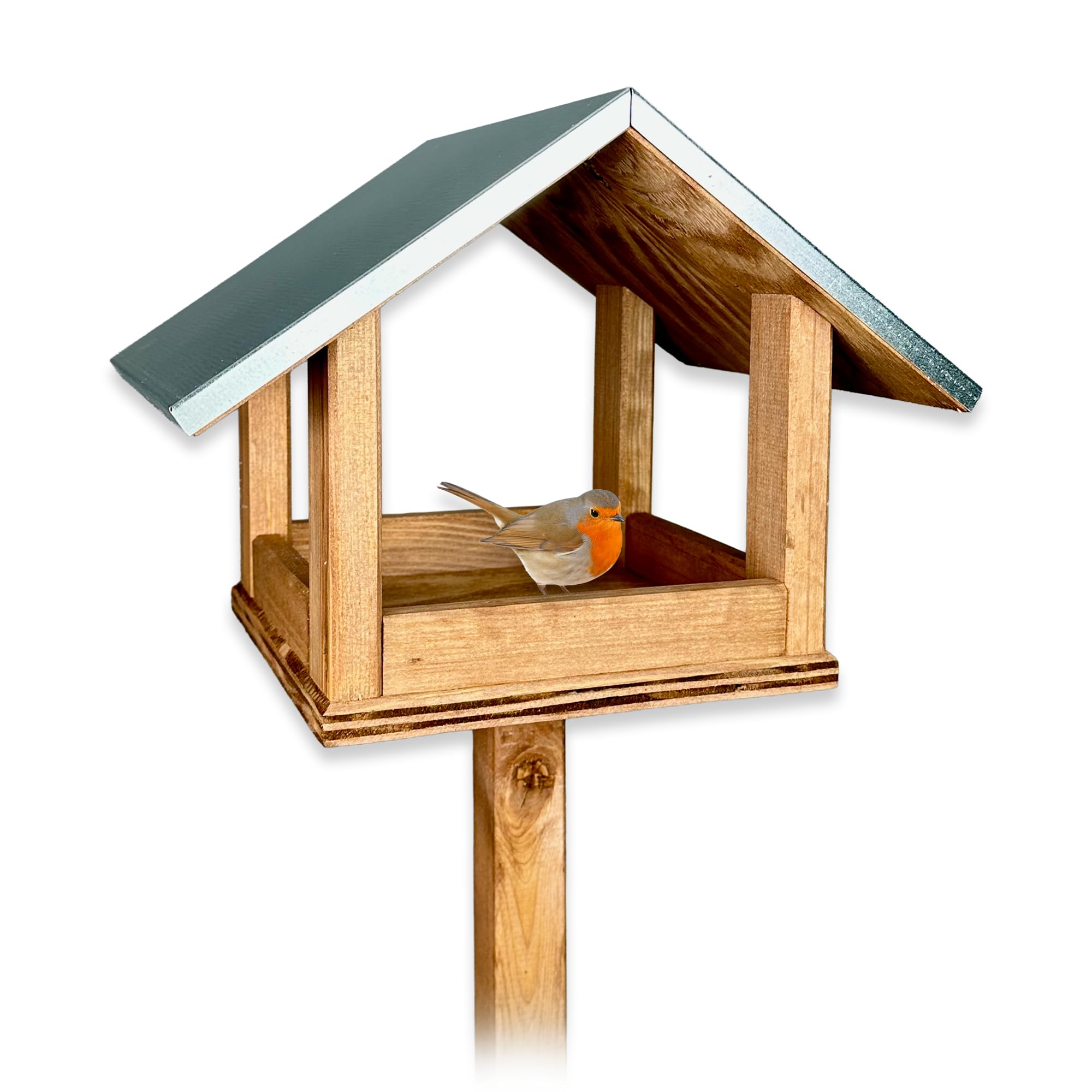 GARTENETAGE Selbststehendes Vogelhaus mit Metalldach – Wetterfestes Futterhaus aus Kiefernholz für Wildvögel, Garten, kleine und mittlere Vögel, leicht zu reinigen, robust & langlebig
