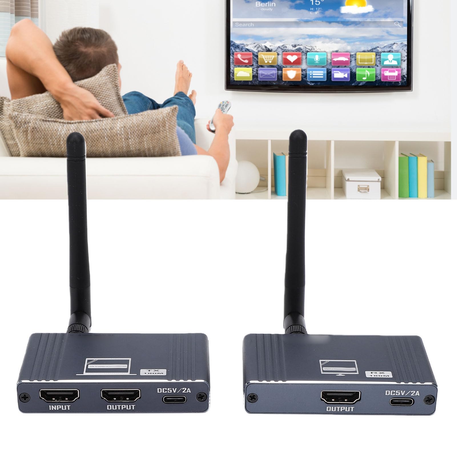 CCYLEZ Extender Wireless 1080P, Kit Ricevitore Trasmettitore a Lungo Raggio 200M con 2.4G 5G Dual Band 1080P 60Hz per Streaming di Giochi per PC Home Theater
