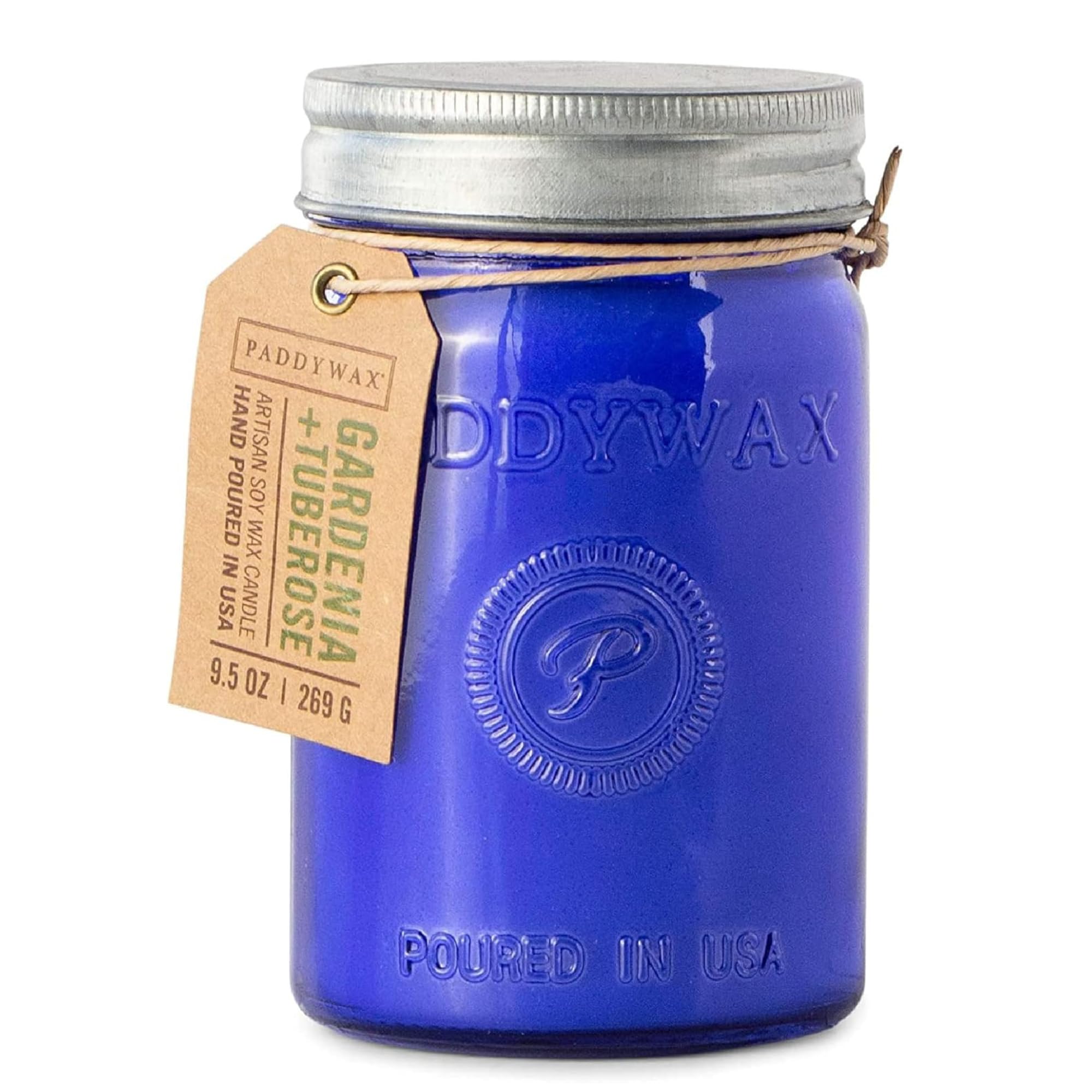 Paddywax Scented Candles Relish Collection Soy Wax Artisan Candle in Glass Jar with Lid, 9.5-Ounce, Gardenia + Tuberose
