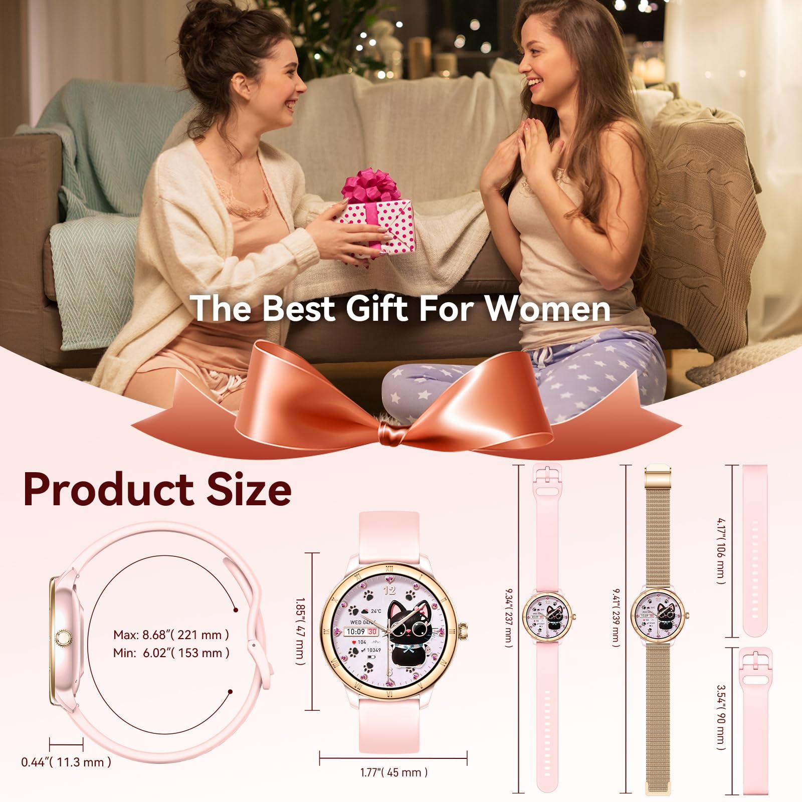 Smart Watch da donna, schermo HD, fitness tracker, impermeabile fino a 5 atm, con Bluetooth, per effettuare e rispondere alle chiamate, tracker di attività con cardiofrequenzimetro/sonno/femmina