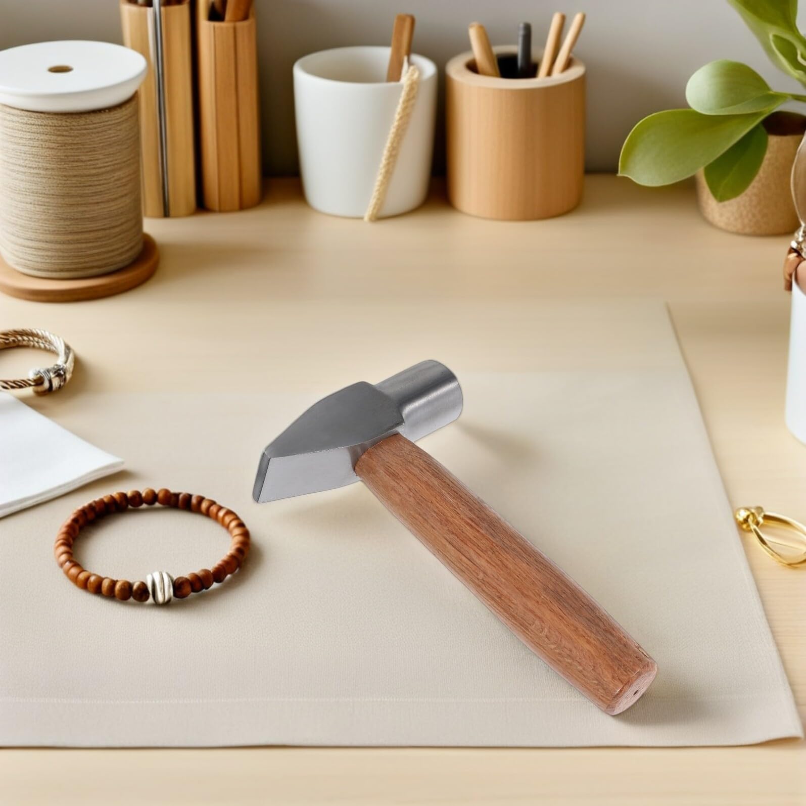 Mini Martello a Becco D’Anatra con Manico in Legno Martello Corto Portatile per Creazione e Riparazione Gioielli Attrezzo Antiscivolo per Falegnameria Artigianato e Campeggio