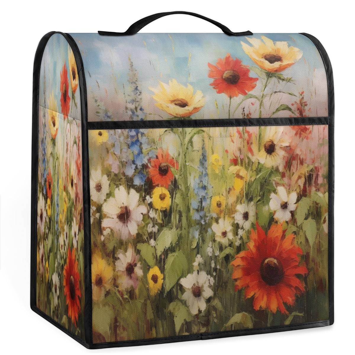 Coffee Maker Cover Flower Floral Oil Painting Kitchen Appliance Covers Small Appliance Covers Blender Cover Juicer Cover Dust Covers for Kitchen Appliances with Top Handle and Pockets,Washable,B705