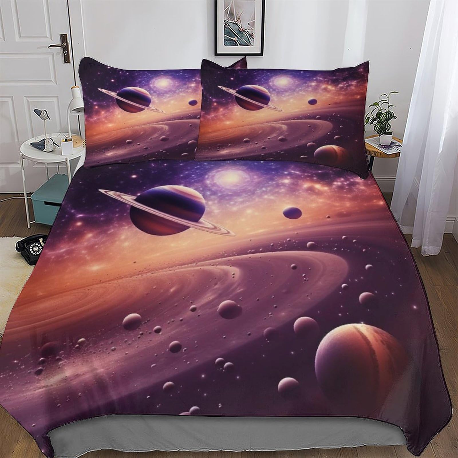 Parure de lit planète anti-plis en coton microfibre pour un couchage sain