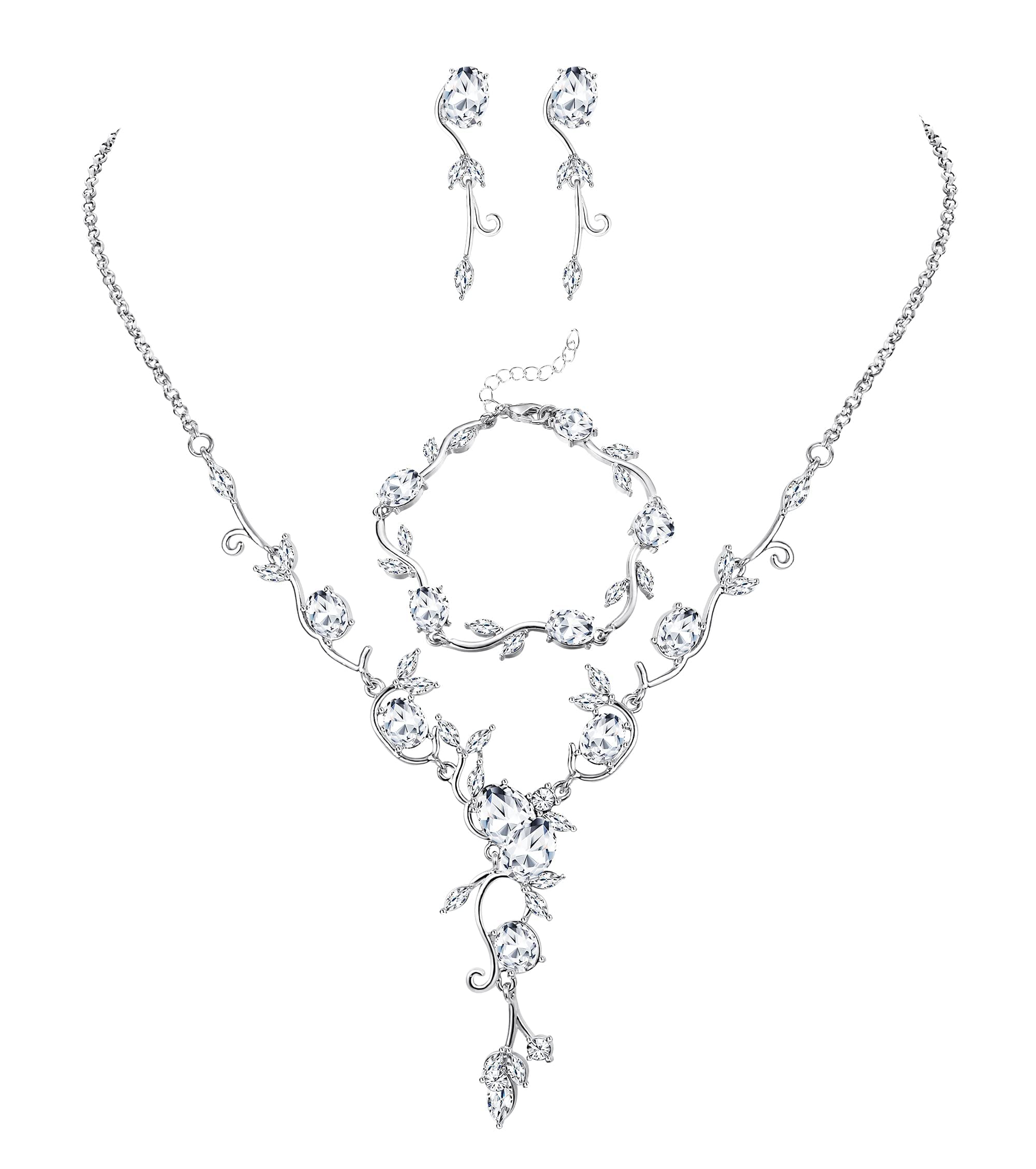 Kakonia Boda de joyería Nupcial para Las Mujeres de Cristal Collar Colgante Pendientes Pulsera Conjuntos para la Novia Damas de Honor Rhinestone Prom bisutería Conjunto para Mujeres y niñas