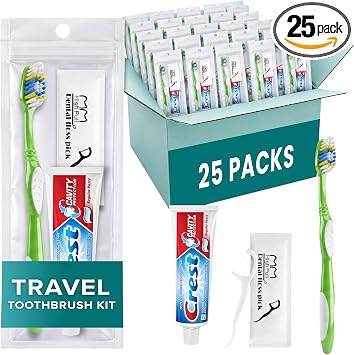 Stuhrling Bottle TrekTote Bulk Oral Care Kits, Toothbrush Toothpaste Floss Picks Set, Travel Dental Hygiene Kits, Bulk Case Hygiene Kits