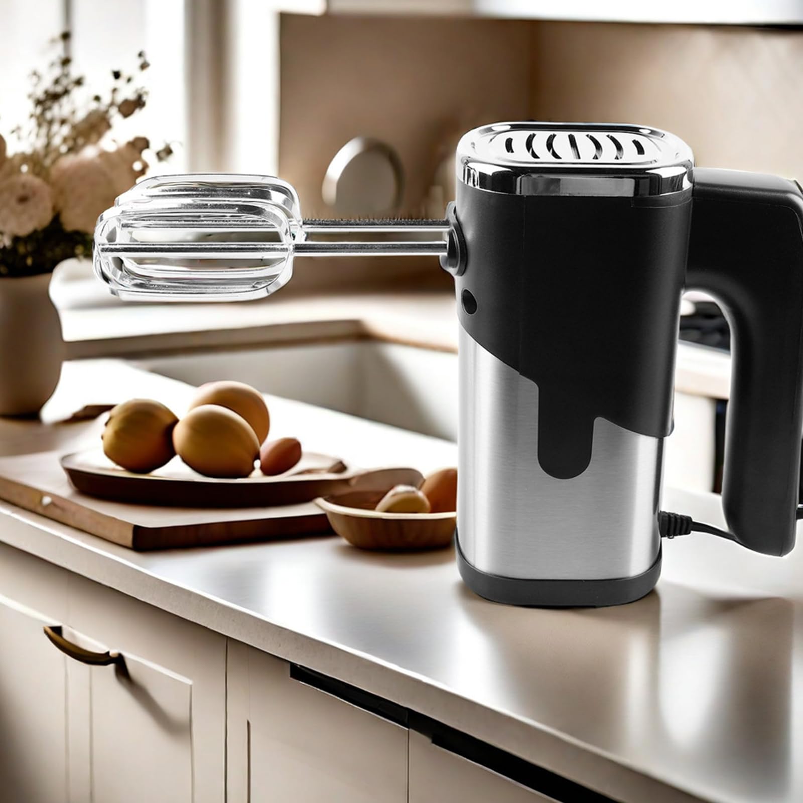 Vegena Sbattitore Elettrico 800W Frullatore A Mano, Frusta Elettrica Frullatore Manuale Elettrico, 5 Livelli Di Velocità, Dotato Di 2 Fruste, 2 Ganci Impastatori, Miscelatore Elettrico A Mano