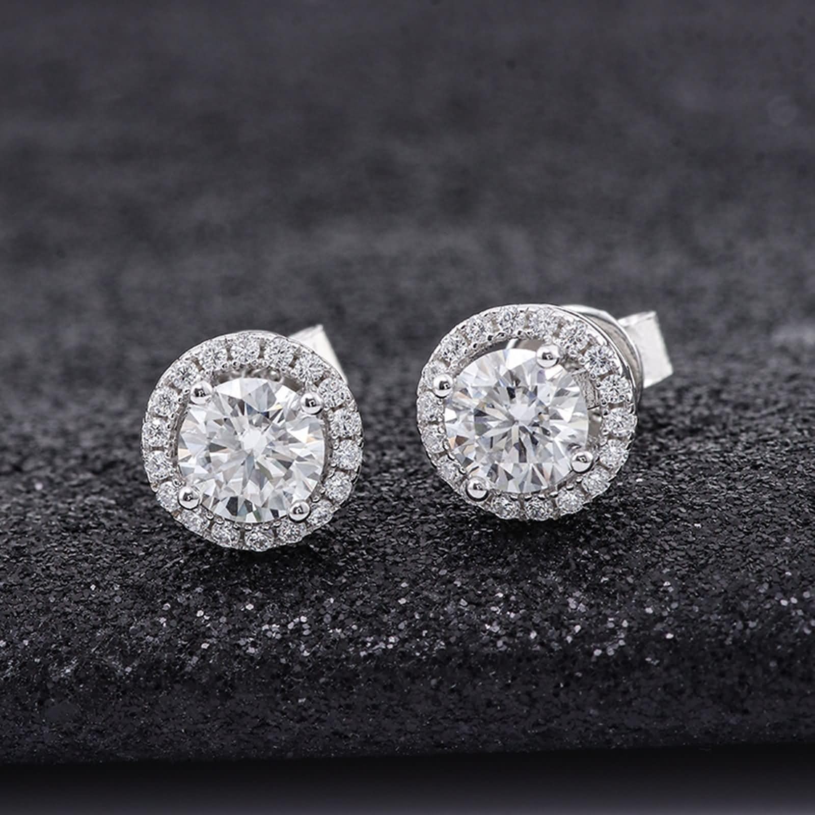 Damen 375/585 / 750 Weißgold Ohrringe, Rund mit Moissanit 0,5 Karat, Frauen Ohrschmuck Silber