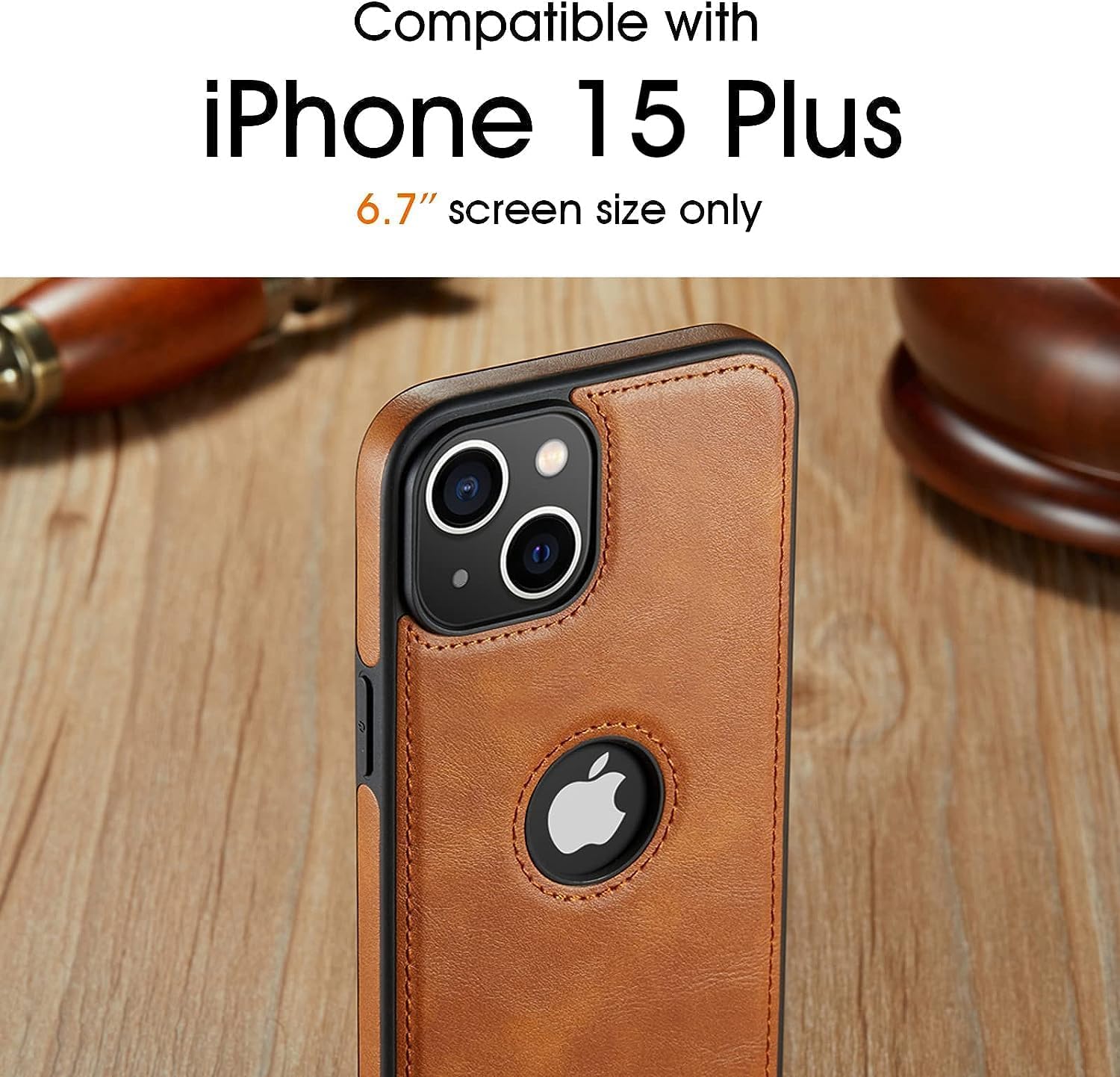 Sibada iPhone 15 Plus Leather Case with Logo Visible Premium Leather Classic Elegant Slim Case for iPhone 15 Plus Case Cover (2023) 6.7 inch Navy Blue - Image 2