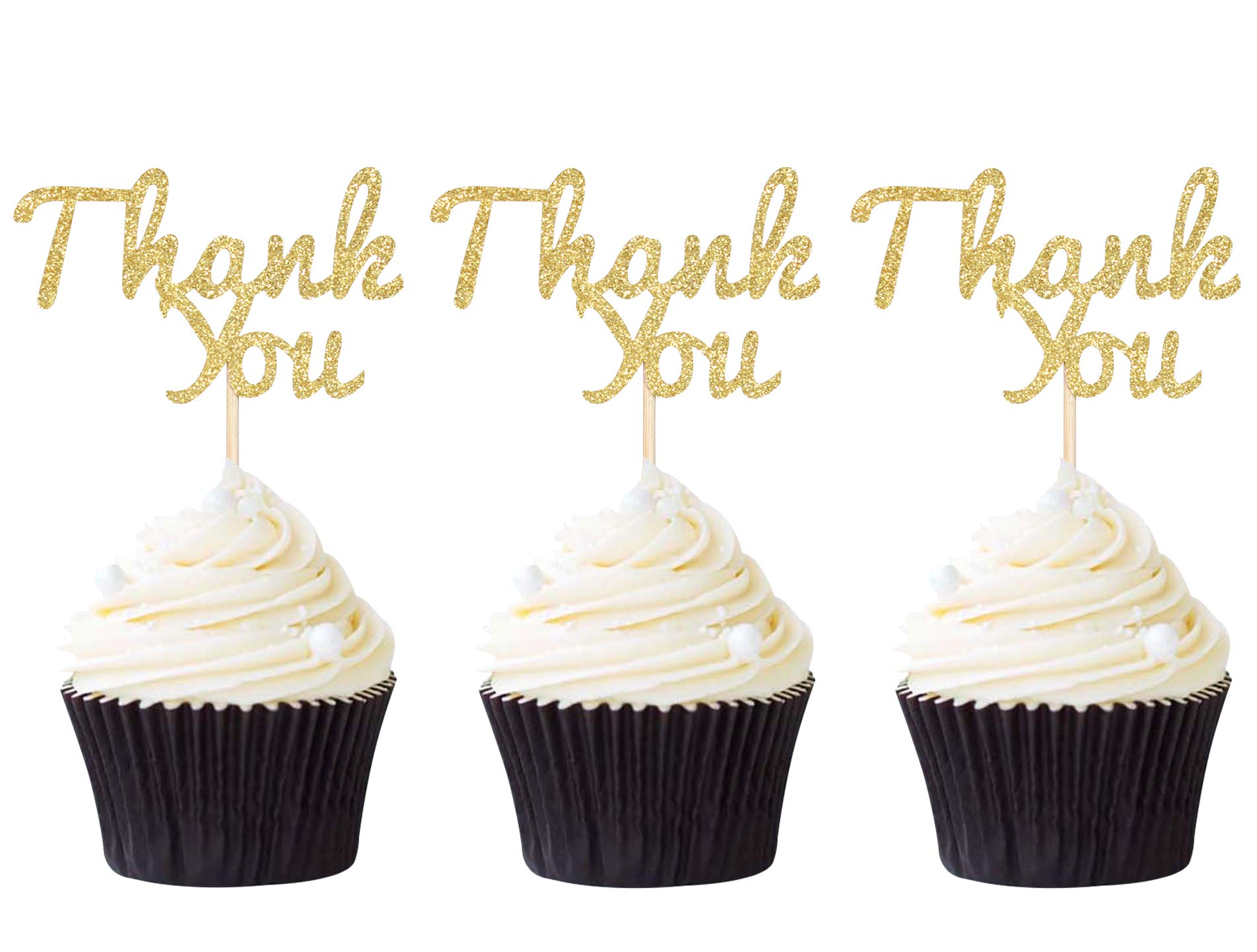 Pack of 24 Gold Glitter Thank You Cupcake Toppers Thank You Cupcake Picks for Birthday Anniversary Thanksgiving Day Wedding Bridal Party Decoration Supplies