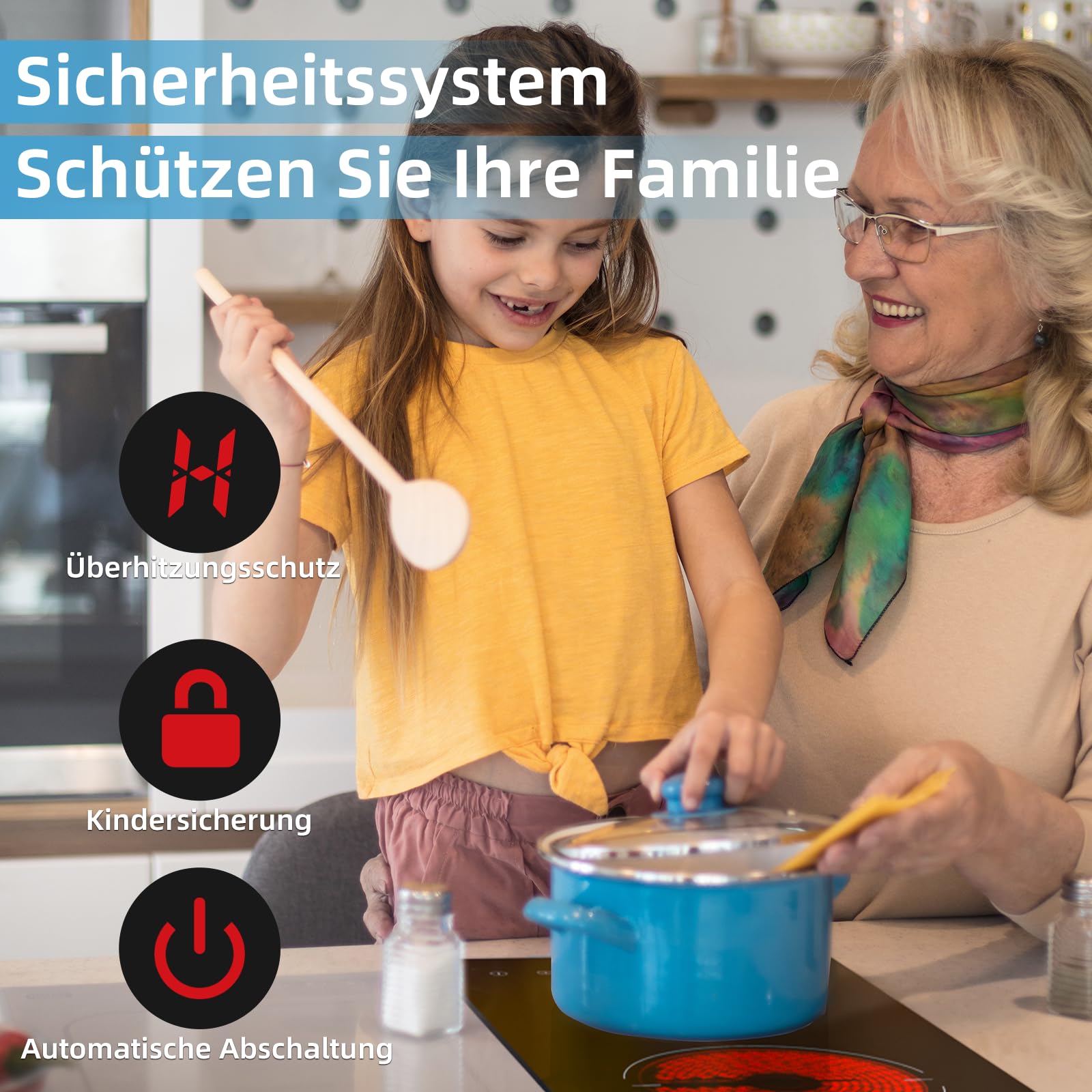 WEHIMO Glaskeramikkochfeld 2 Platten 3000W 29.5cm Domino Kochzonen Berührungssteuerung Kindersicherung Timer